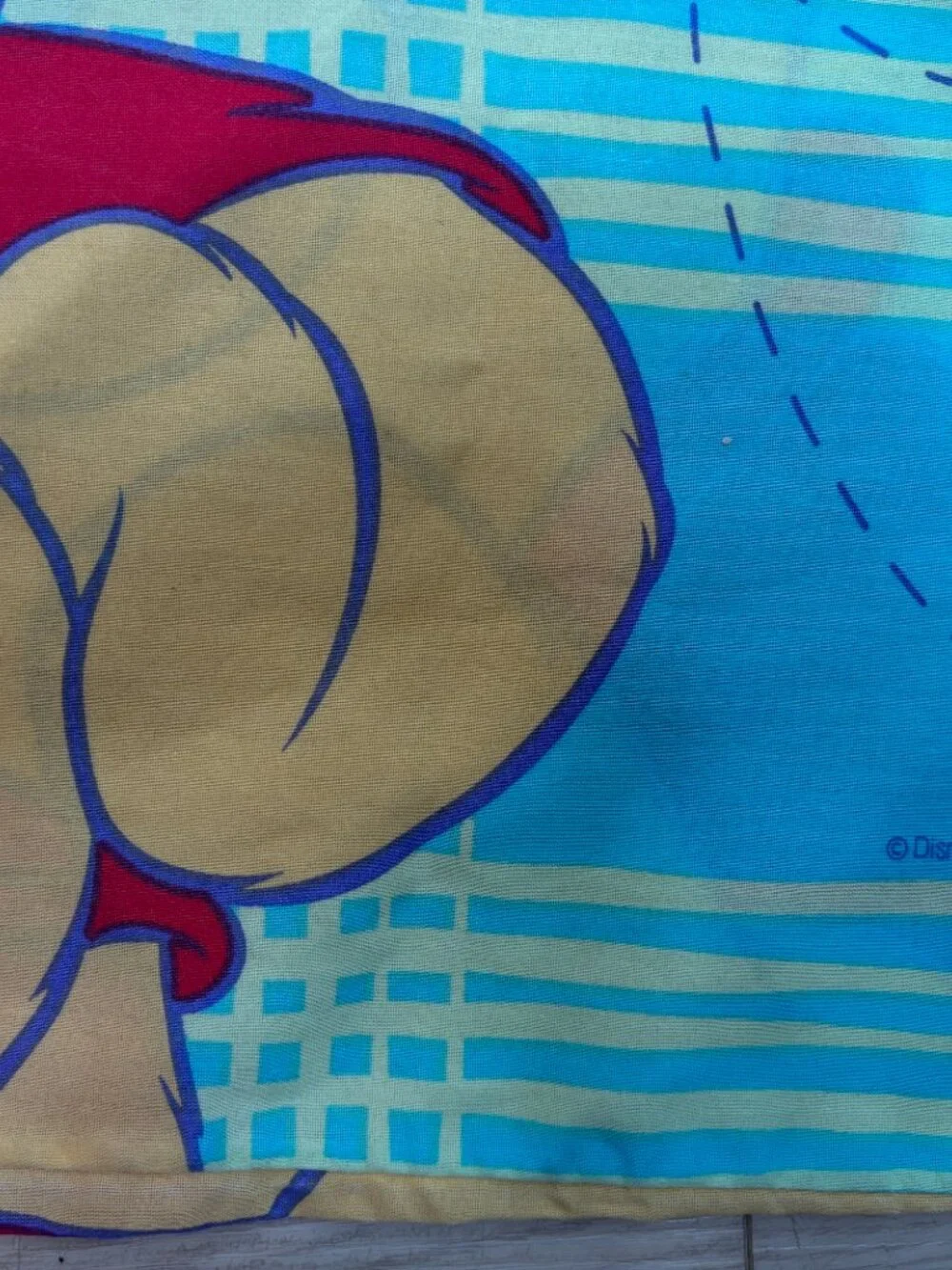 Vtg 90s Disney Winnie The Pooh Standard Pillowcase 2 Sides Blue Plaid Ladybug